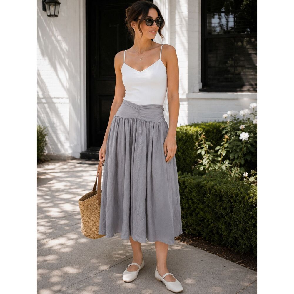 Grey Silver Cabi Knee Length Crepe Skirt medium Feminine Balletcore